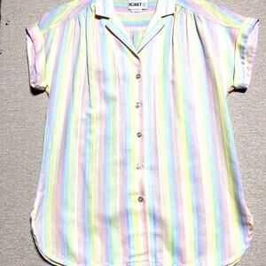 Vintage Koret Fransica Size 10 Multicolor Pastel Stripes Button Up Shirt Used